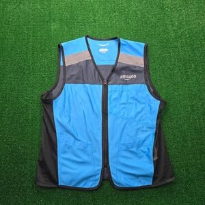 Amazon Employee Vest Mens Medium/Large Blue Full Zip Reflective Uniform Work